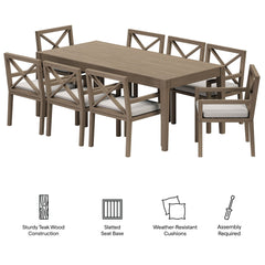 Northlake Weathered Gray/Pebble 9-Piece Outdoor Patio Teak Wood Dining Set - Ornate Home