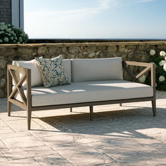 Northlake Weathered Gray/Pebble Outdoor Patio Teak Loveseat - Ornate Home