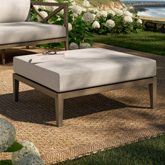 Northlake Weathered Gray/Pebble Outdoor Patio Teak Ottoman - Ornate Home