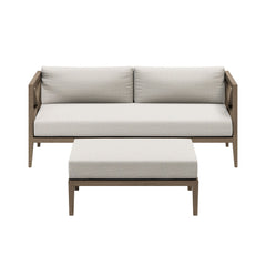 Northlake Weathered Gray/Pebble Outdoor Patio Teak Wood Loveseat and Ottoman Set - Ornate Home