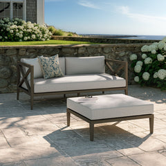 Northlake Weathered Gray/Pebble Outdoor Patio Teak Wood Loveseat and Ottoman Set - Ornate Home