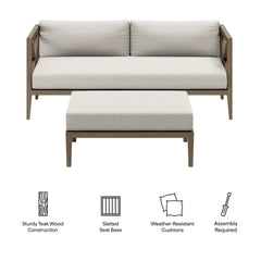Northlake Weathered Gray/Pebble Outdoor Patio Teak Wood Loveseat and Ottoman Set - Ornate Home