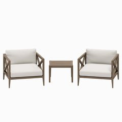 Northlake Weathered Gray/White 3-Piece Outdoor Patio Teak Wood Furniture Set with Armchair and Side Table - Ornate Home