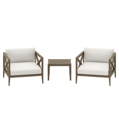 Northlake Weathered Gray/White 3-Piece Outdoor Patio Teak Wood Furniture Set with Armchair and Side Table - Ornate Home
