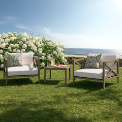 Northlake Weathered Gray/White 3-Piece Outdoor Patio Teak Wood Furniture Set with Armchair and Side Table - Ornate Home