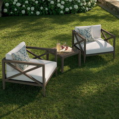 Northlake Weathered Gray/White 3-Piece Outdoor Patio Teak Wood Furniture Set with Armchair and Side Table - Ornate Home