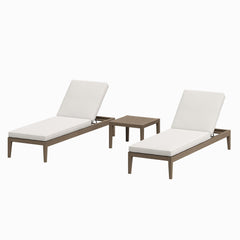 Northlake Weathered Gray/White 3-Piece Outdoor Patio Teak Wood Furniture Set with Chaise Lounges and Side Table - Ornate Home