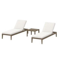 Northlake Weathered Gray/White 3-Piece Outdoor Patio Teak Wood Furniture Set with Chaise Lounges and Side Table - Ornate Home