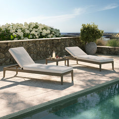 Northlake Weathered Gray/White 3-Piece Outdoor Patio Teak Wood Furniture Set with Chaise Lounges and Side Table - Ornate Home