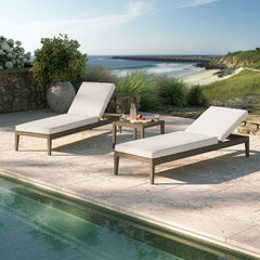 Northlake Weathered Gray/White 3-Piece Outdoor Patio Teak Wood Furniture Set with Chaise Lounges and Side Table - Ornate Home