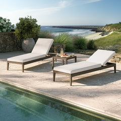 Northlake Weathered Gray/White 3-Piece Outdoor Patio Teak Wood Furniture Set with Chaise Lounges and Side Table - Ornate Home