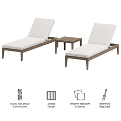 Northlake Weathered Gray/White 3-Piece Outdoor Patio Teak Wood Furniture Set with Chaise Lounges and Side Table - Ornate Home