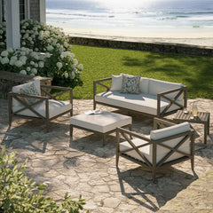 Northlake Weathered Gray/White 5-Piece Outdoor Patio Teak Wood Furniture Set - Ornate Home