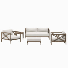 Northlake Weathered Gray/White 5-Piece Outdoor Patio Teak Wood Furniture Set - Ornate Home