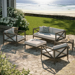 Northlake Weathered Gray/White 5-Piece Outdoor Patio Teak Wood Furniture Set - Ornate Home