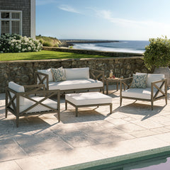 Northlake Weathered Gray/White 5-Piece Outdoor Patio Teak Wood Furniture Set - Ornate Home