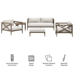 Northlake Weathered Gray/White 5-Piece Outdoor Patio Teak Wood Furniture Set - Ornate Home