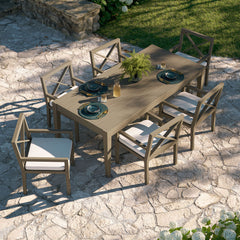 Northlake Weathered Gray/White 7-Piece Outdoor Patio Teak Wood Dining Set - Ornate Home