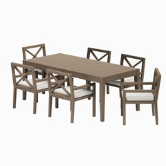 Northlake Weathered Gray/White 7-Piece Outdoor Patio Teak Wood Dining Set - Ornate Home
