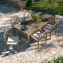 Northlake Weathered Gray/White 7-Piece Outdoor Patio Teak Wood Dining Set - Ornate Home
