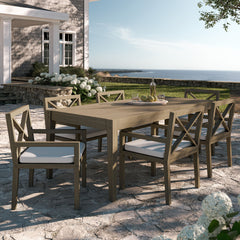 Northlake Weathered Gray/White 7-Piece Outdoor Patio Teak Wood Dining Set - Ornate Home