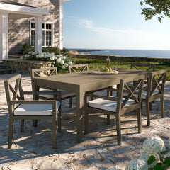 Northlake Weathered Gray/White 7-Piece Outdoor Patio Teak Wood Dining Set - Ornate Home