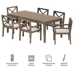 Northlake Weathered Gray/White 7-Piece Outdoor Patio Teak Wood Dining Set - Ornate Home
