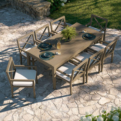 Northlake Weathered Gray/White 9-Piece Outdoor Patio Teak Wood Dining Set - Ornate Home