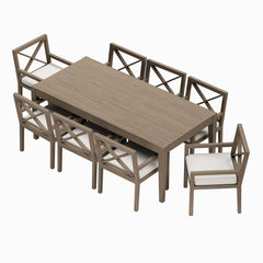 Northlake Weathered Gray/White 9-Piece Outdoor Patio Teak Wood Dining Set - Ornate Home