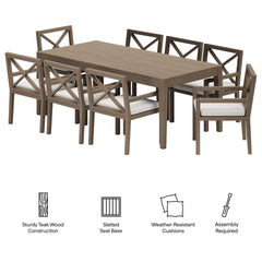 Northlake Weathered Gray/White 9-Piece Outdoor Patio Teak Wood Dining Set - Ornate Home
