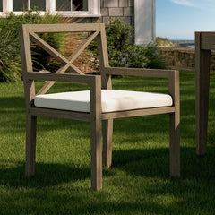 Northlake Weathered Gray/White Outdoor Patio Teak Dining Armchair - Ornate Home