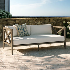 Northlake Weathered Gray/White Outdoor Patio Teak Loveseat - Ornate Home