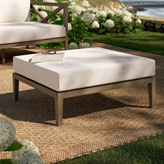 Northlake Weathered Gray/White Outdoor Patio Teak Ottoman - Ornate Home