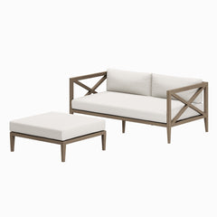 Northlake Weathered Gray/White Outdoor Patio Teak Wood Loveseat and Ottoman Set - Ornate Home