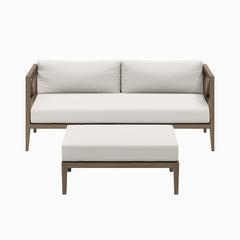 Northlake Weathered Gray/White Outdoor Patio Teak Wood Loveseat and Ottoman Set - Ornate Home
