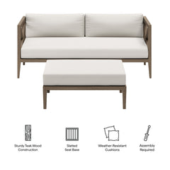 Northlake Weathered Gray/White Outdoor Patio Teak Wood Loveseat and Ottoman Set - Ornate Home