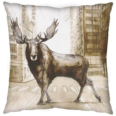 Northstreet Brown 18x18 Moose City Crossing Pillow Cover with Down Filler (Set of 2) - Ornate Home