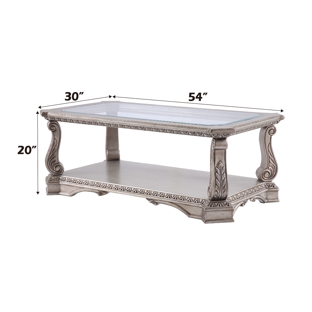 Northville Antique Silver & Clear Glass Coffee Table - Ornate Home
