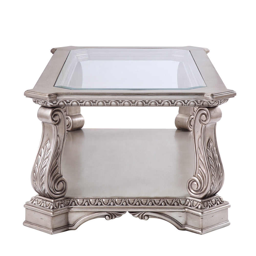 Northville Antique Silver & Clear Glass Coffee Table - Ornate Home