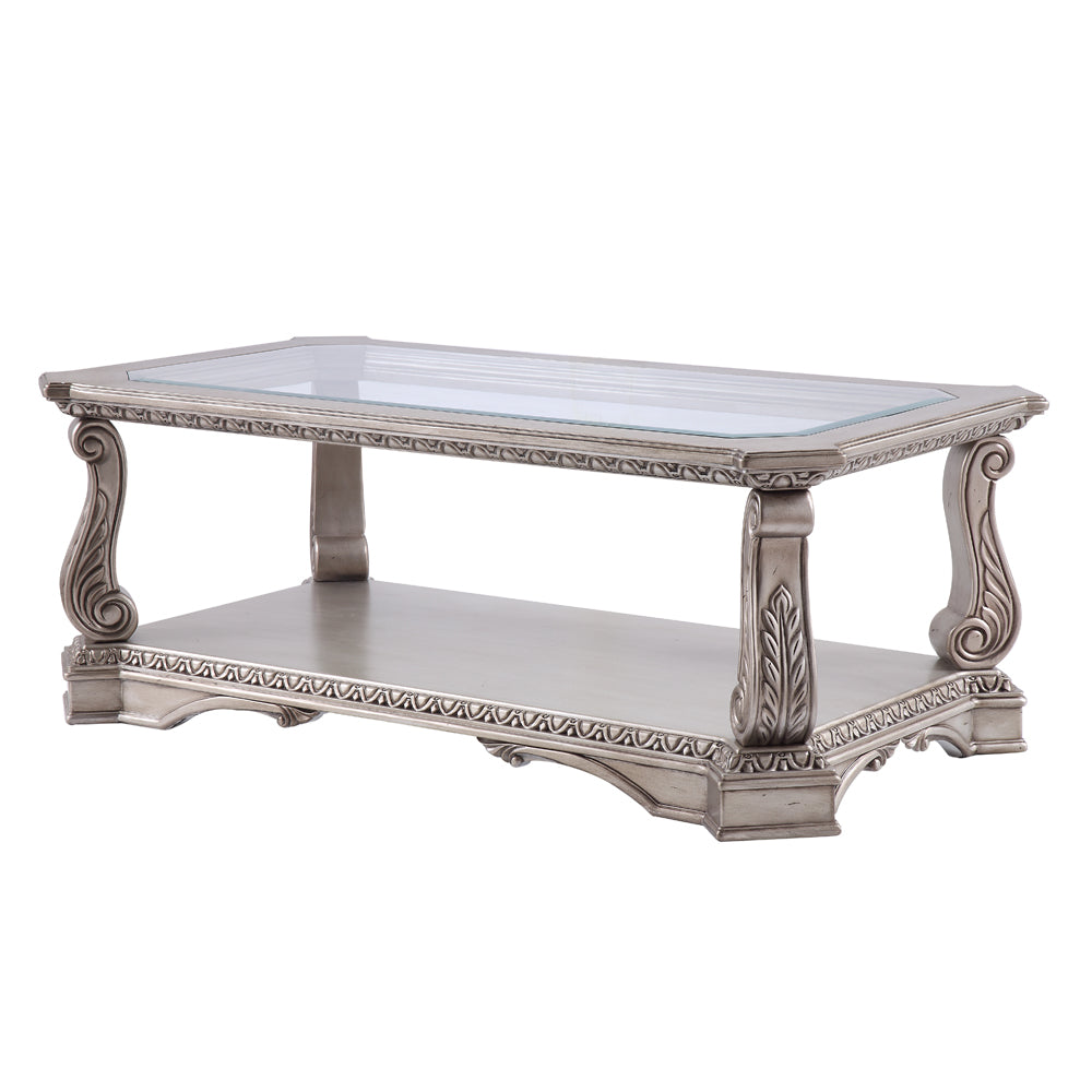 Northville Antique Silver & Clear Glass Coffee Table - Ornate Home
