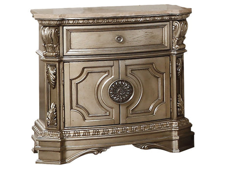 Northville Antique Silver & Marble Top Nightstand - Ornate Home