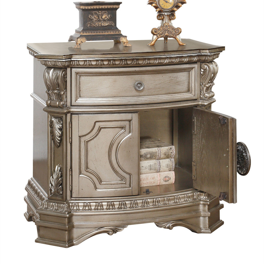 Northville Antique Silver & Wood Top Nightstand - Ornate Home