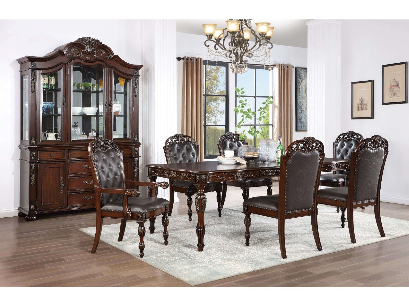 Nouvelle Brown Cherry 7 Pc. Dining Room Set - Ornate Home