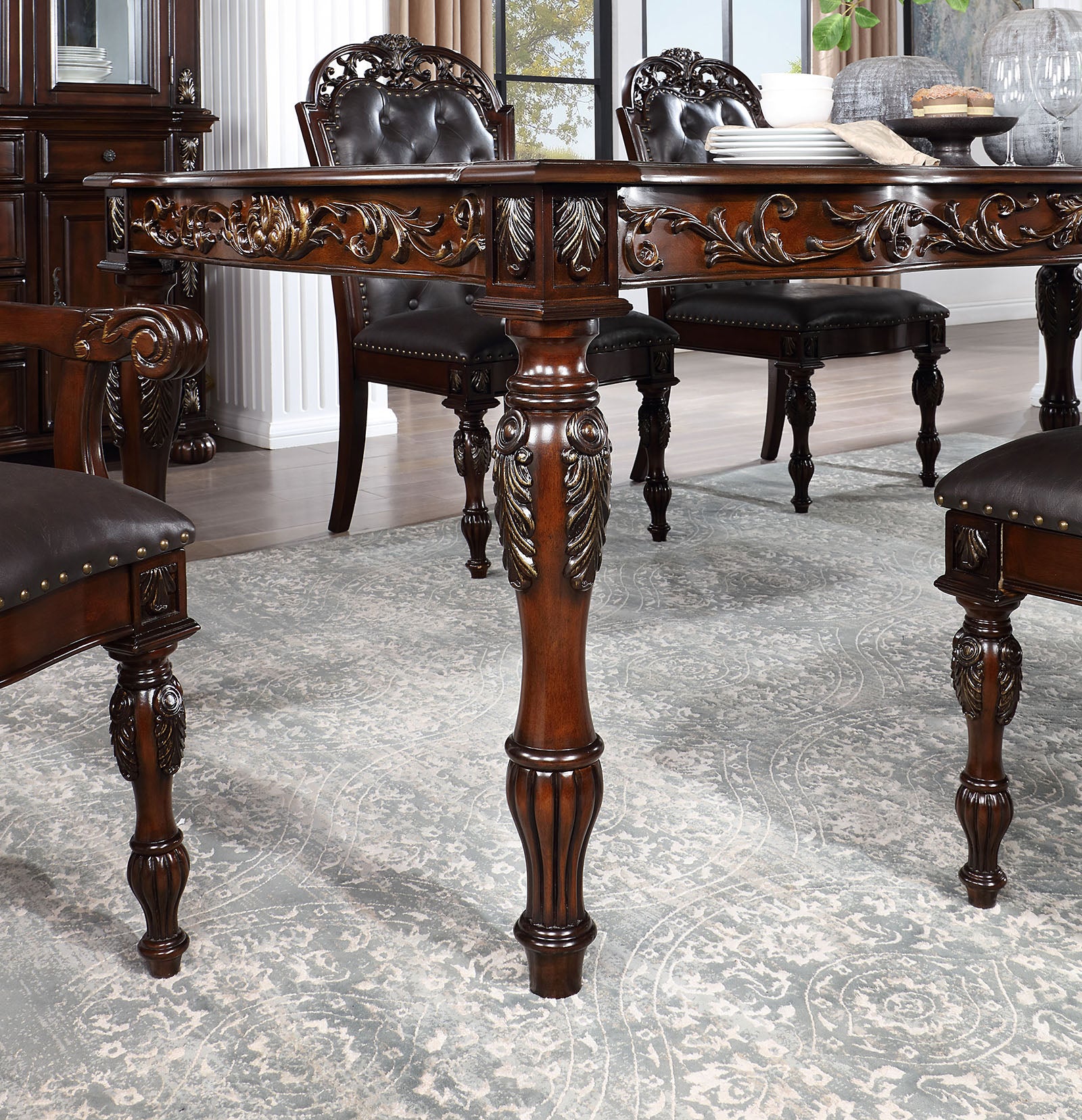 Nouvelle Brown Cherry 7 Pc. Dining Room Set - Ornate Home