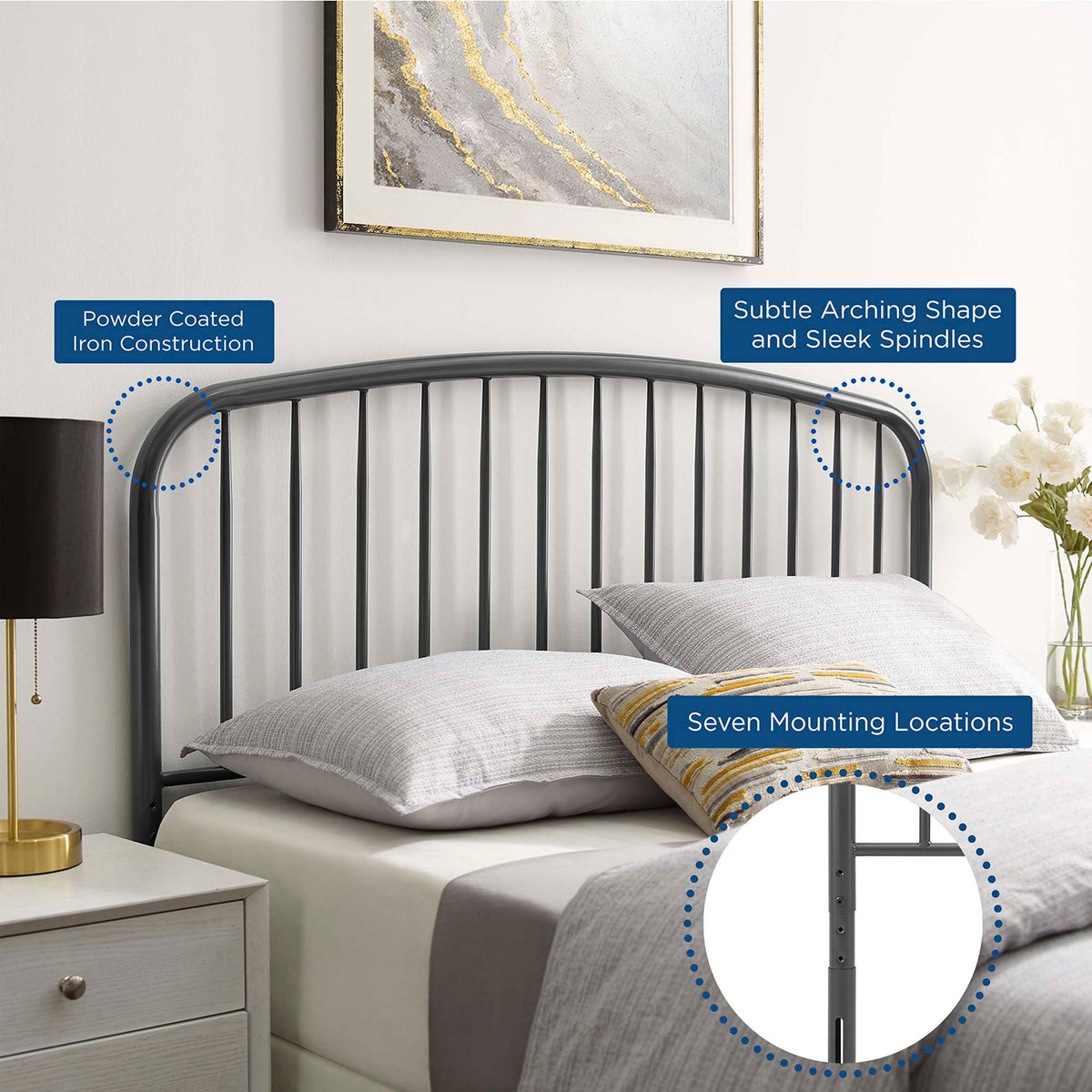 Nova Gray Metal Twin Headboard - Ornate Home