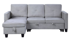 Nova Light Gray 82.5"W Velvet Reversible Sleeper Sectional Sofa with Storage Chaise - Ornate Home