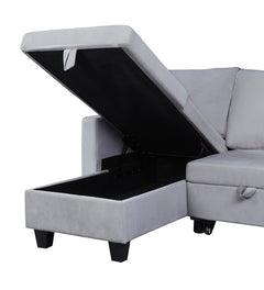 Nova Light Gray 82.5"W Velvet Reversible Sleeper Sectional Sofa with Storage Chaise - Ornate Home