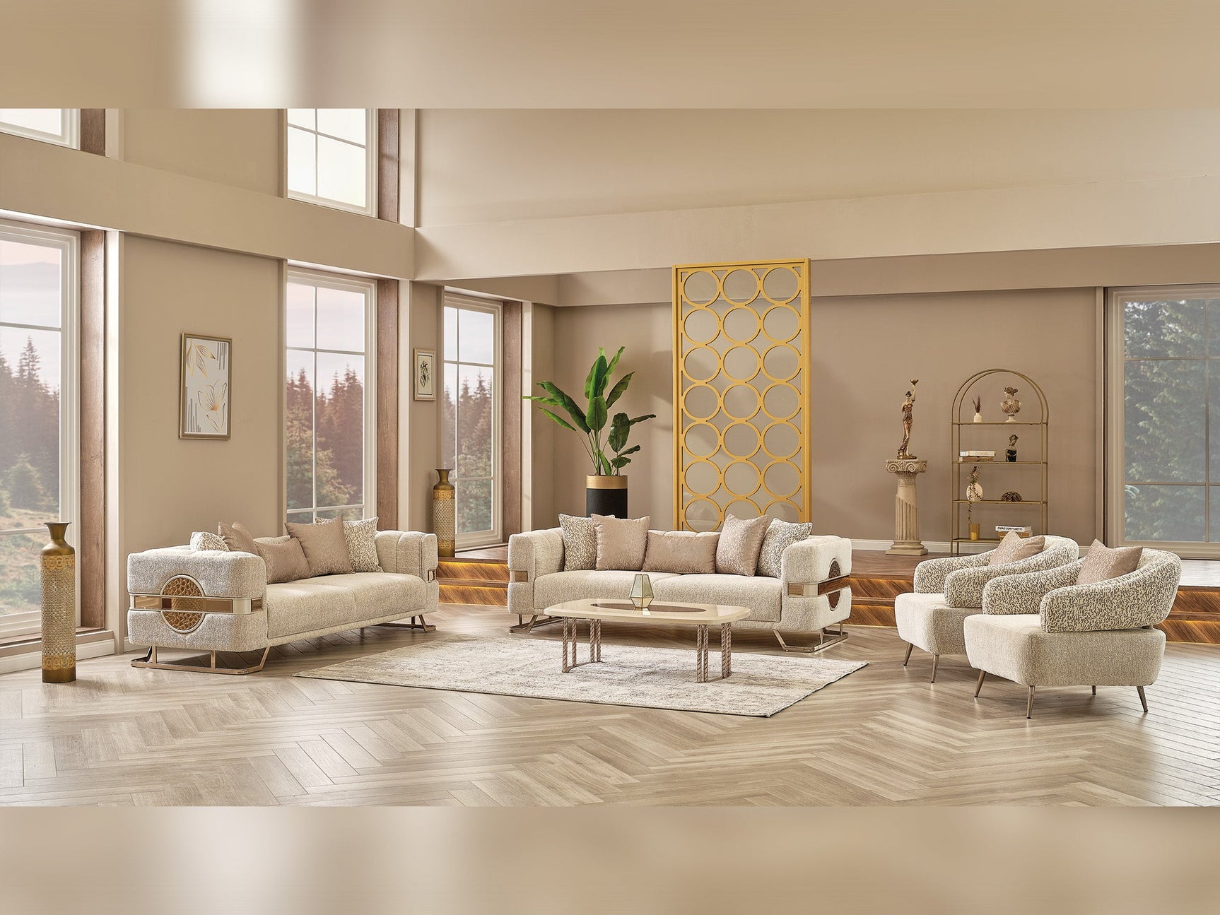 Nova Cream 3-pieces (Sofa & Loveseat & Chair) Living Room Set