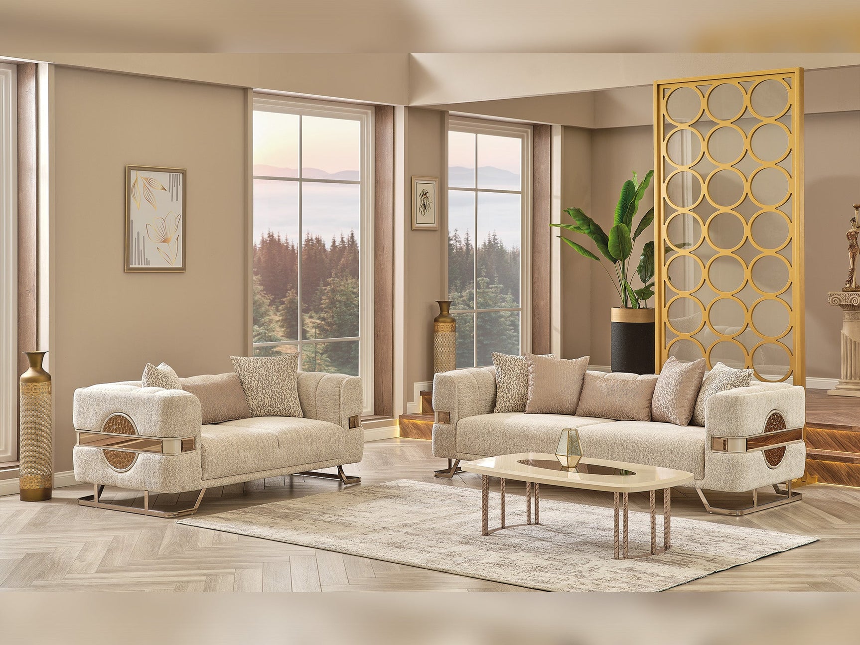 Nova Cream Stationary Loveseat
