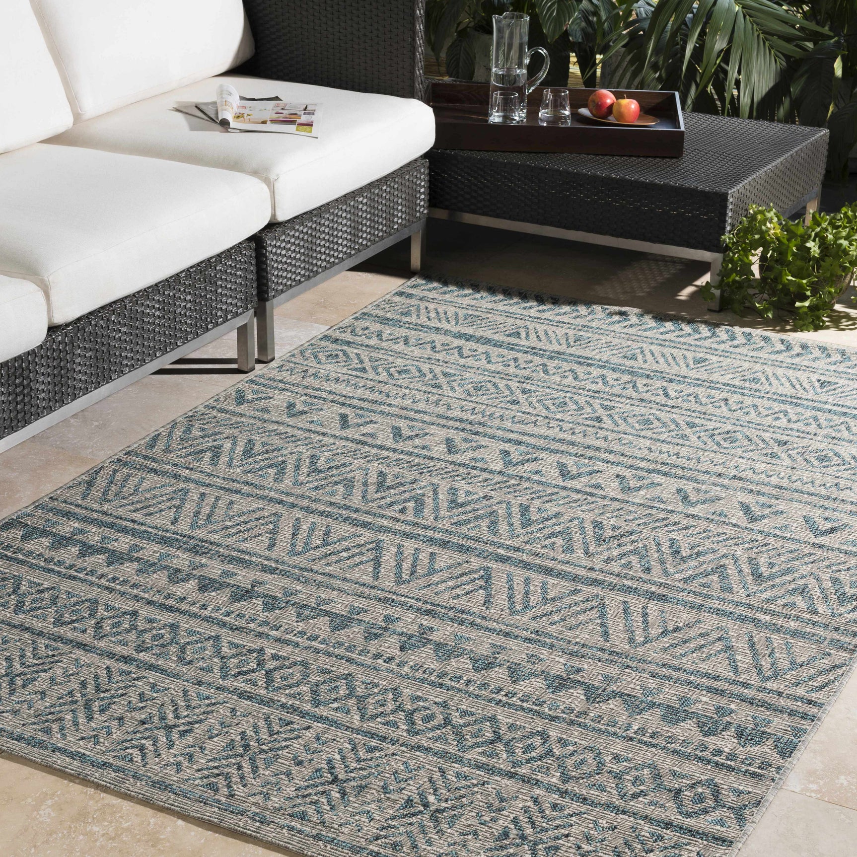 Novato Aqua All Over Pattern Performance Outdoor Rug - Ornate Home